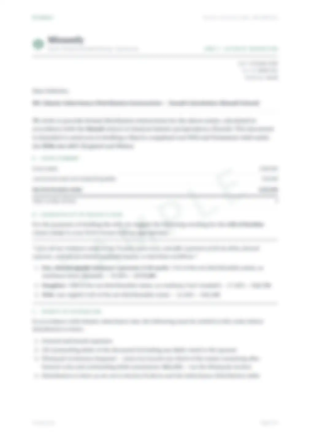 Page 4 of the sample letter, blurred: Part 3, the Letter of Instruction to the Solicitor, with the estate summary and the suggested Gift of Residue clause.